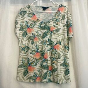 FDJ multicoloured floral print top ties on the arm Size  M PTP 23”  leng…